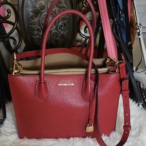 #6. Michael Kors Red Leather Satchel with Gold Hardware